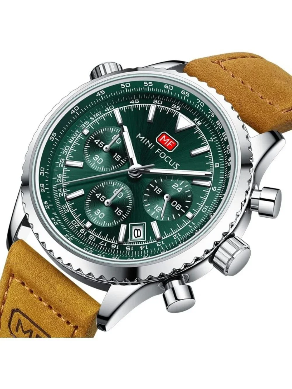 Men's Brown Green Chronograph Waterproof Sport Military Analog Quartz Wristwatch